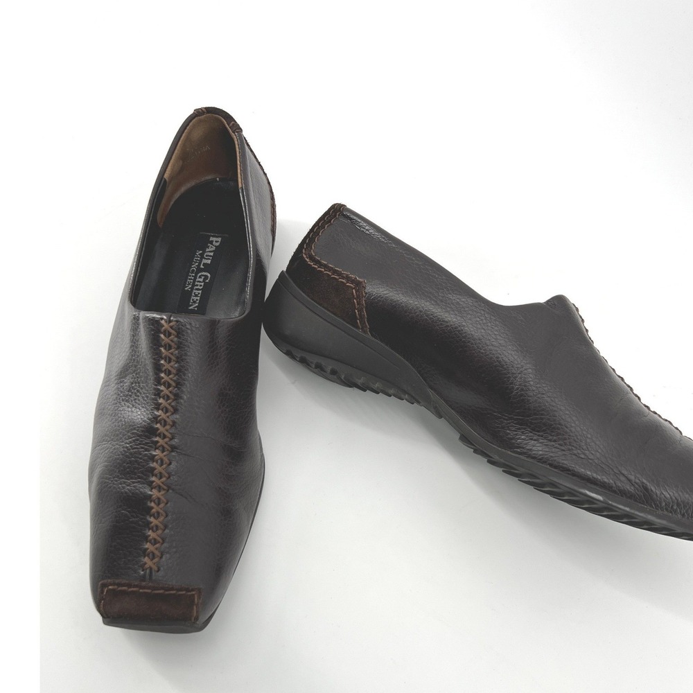 Paul Green Munchen Dark Brown Leather Square Toe Stitch Loafers UK 5, US 7.5
